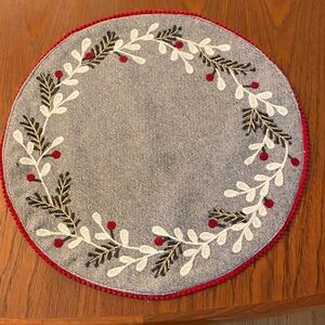Elegant Gray and Red Embroidered Holiday Set of 4 Placemats